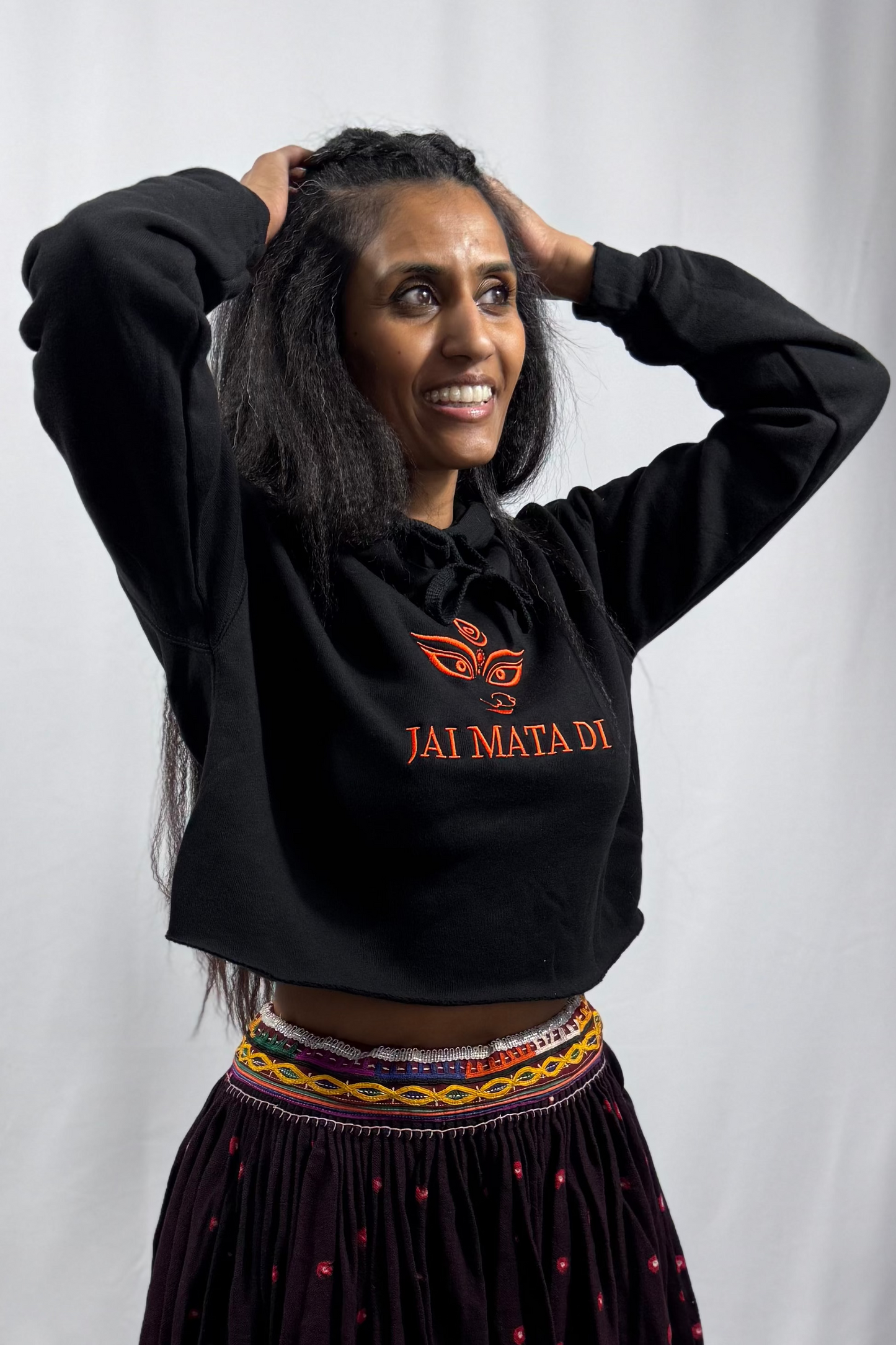 Jai Mata Di Womens Crop Hoodie | Modern Spiritual Apparel