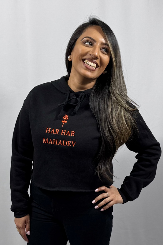Har Har Mahadev Womens Crop Hoodie | Modern Spiritual Apparel
